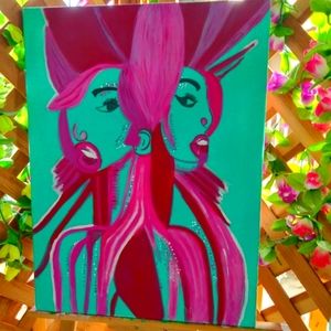 Art work Acrylic Paint on Canvas Pink Turquoise Abstract